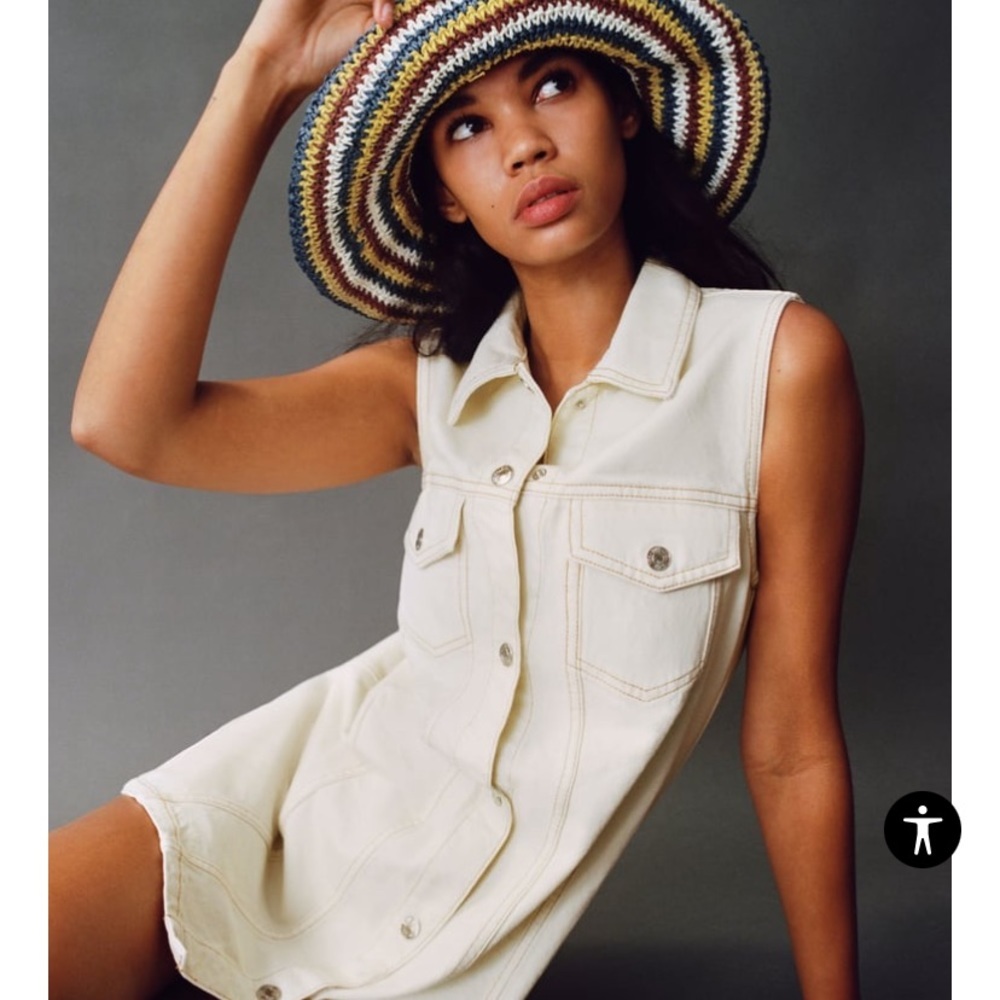 Zara Sleeveless Denim Dress Topstitching